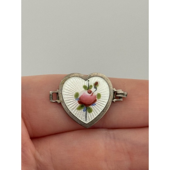 The Unbranded Brand Jewelry - Vintage Sterling Silver Enamel Rose Flower Heart Link Piece For Parts Repair